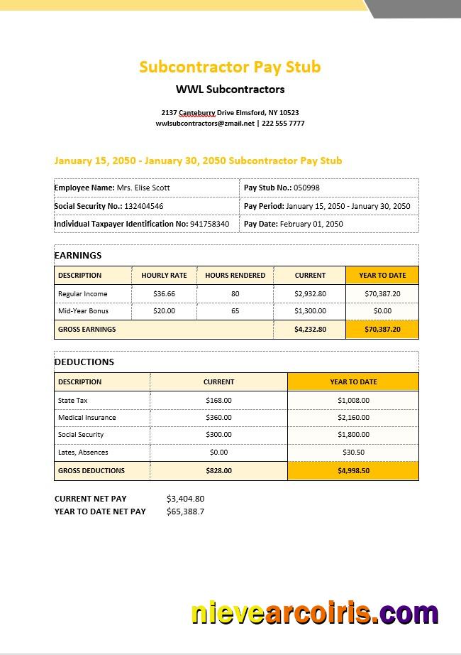 WWL Subcontractors pay stub